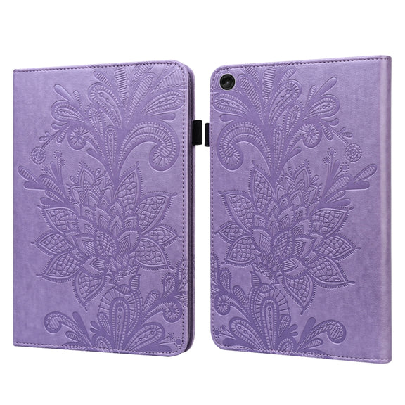 For Lenovo Tab M10 3rd Gen Lace Flower Embossing Pattern Leather Tablet Case(Purple)