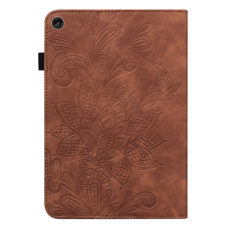 For Lenovo Tab M10 3rd Gen Lace Flower Embossing Pattern Leather Tablet Case(Brown)