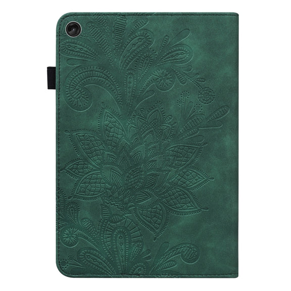 For Lenovo Tab M10 3rd Gen Lace Flower Embossing Pattern Leather Tablet Case(Green)