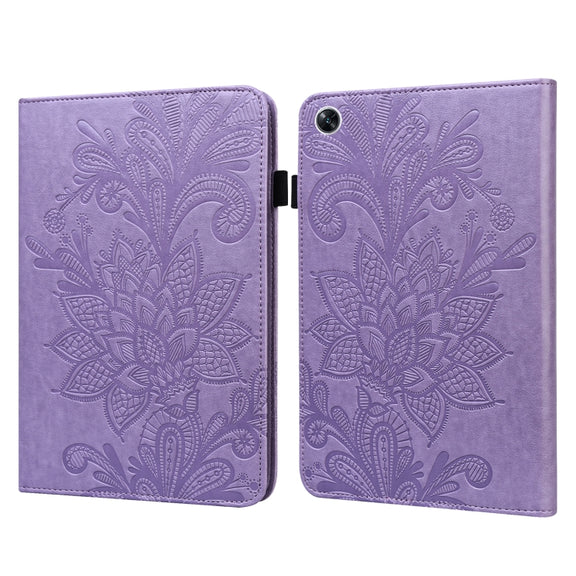 For OPPO Pad Air 2022 Lace Flower Embossing Pattern Leather Tablet Case(Purple)