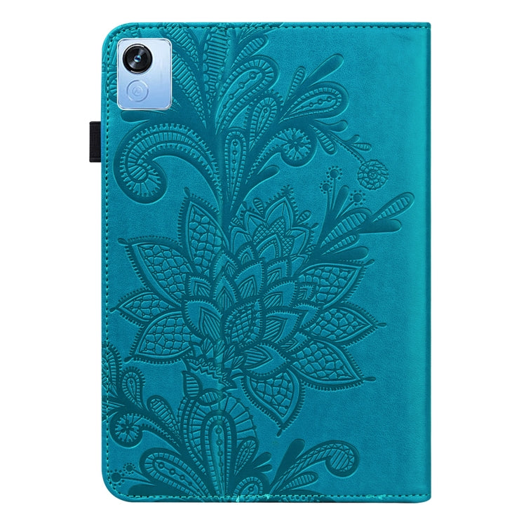 For Realme Pad X Lace Flower Embossing Pattern Leather Tablet Case(Blue)