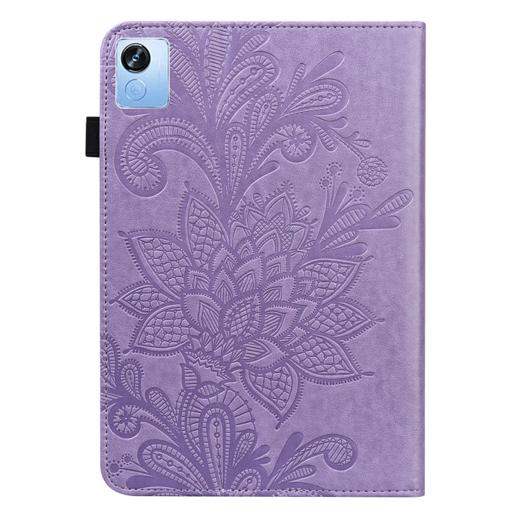 For Realme Pad X Lace Flower Embossing Pattern Leather Tablet Case(Purple)