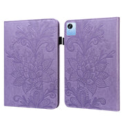For Realme Pad X Lace Flower Embossing Pattern Leather Tablet Case(Purple)