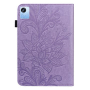 For Realme Pad X Lace Flower Embossing Pattern Leather Tablet Case(Purple)