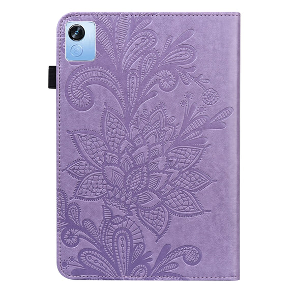 For Realme Pad X Lace Flower Embossing Pattern Leather Tablet Case(Purple)