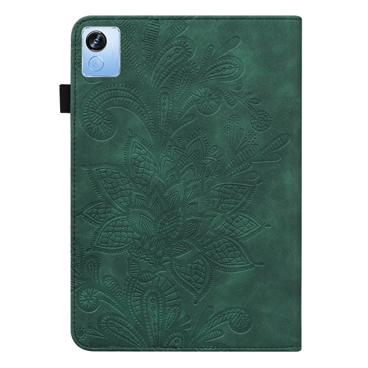 For Realme Pad X Lace Flower Embossing Pattern Leather Tablet Case(Green)
