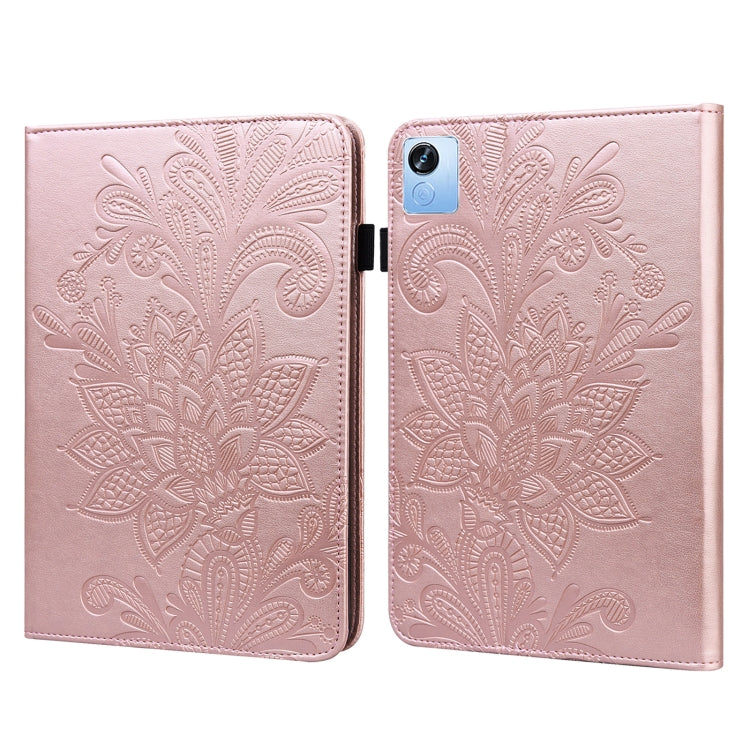 For Realme Pad X Lace Flower Embossing Pattern Leather Tablet Case(Pink)