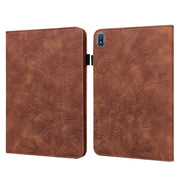 For Nokia T20 10.4 2021 Lace Flower Embossing Pattern Leather Tablet Case(Brown)