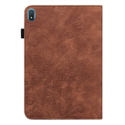 For Nokia T20 10.4 2021 Lace Flower Embossing Pattern Leather Tablet Case(Brown)