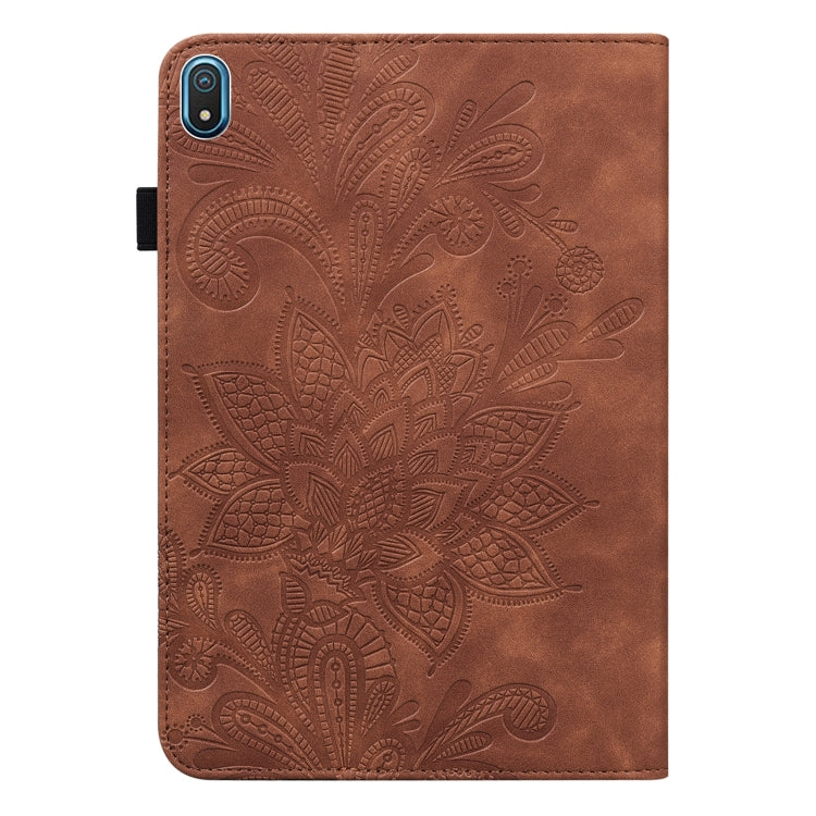 For Nokia T20 10.4 2021 Lace Flower Embossing Pattern Leather Tablet Case(Brown)