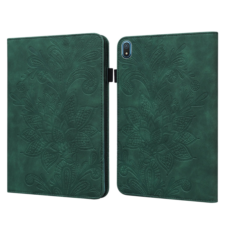 For Nokia T20 10.4 2021 Lace Flower Embossing Pattern Leather Tablet Case(Green)