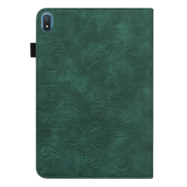 For Nokia T20 10.4 2021 Lace Flower Embossing Pattern Leather Tablet Case(Green)