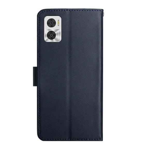 For Motorola Moto E22 4G Genuine Leather Fingerprint-proof Flip Phone Case(Blue)