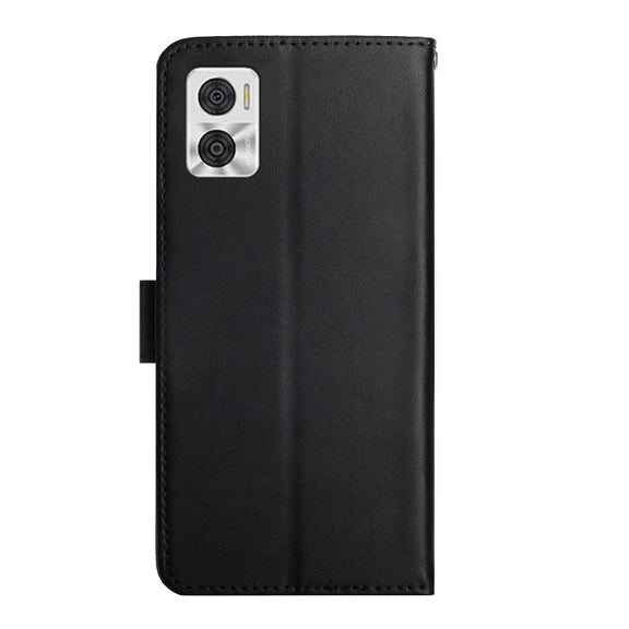 For Motorola Moto E22 4G Genuine Leather Fingerprint-proof Flip Phone Case(Black)