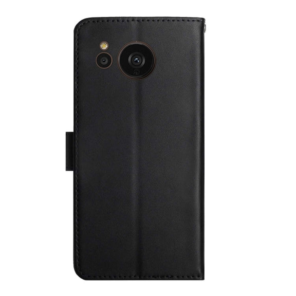 For Sharp Aquos Sense7 SH-V48 Genuine Leather Fingerprint-proof Flip Phone Case(Black)