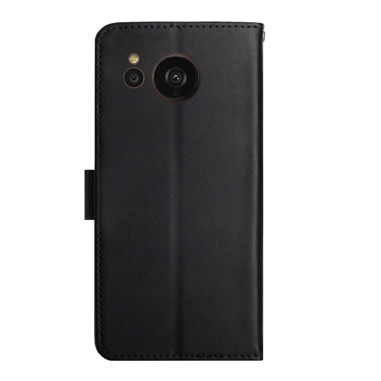 For Sharp Aquos Sense7 SH-V48 Genuine Leather Fingerprint-proof Flip Phone Case(Black)