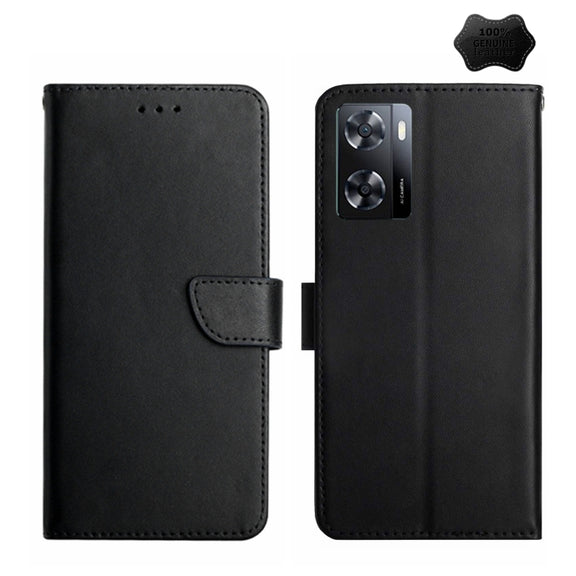 For OnePlus Nord N300 Genuine Leather Fingerprint-proof Flip Phone Case(Black)