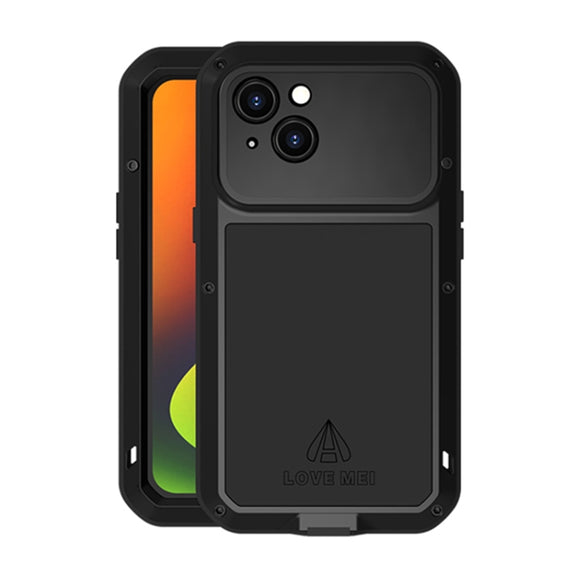 For iPhone 14 LOVE MEI Metal Shockproof Life Water-resistant Dustproof Phone Case(Black)