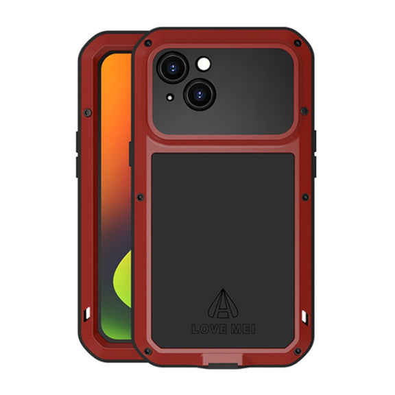 For iPhone 14 Plus LOVE MEI Metal Shockproof Life Water-resistant Dustproof Phone Case(Red)