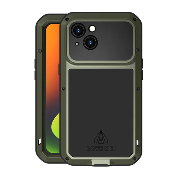 For iPhone 14 Plus LOVE MEI Metal Shockproof Life Water-resistant Dustproof Phone Case(Army Green)
