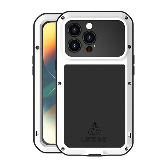 For iPhone 14 Pro LOVE MEI Metal Shockproof Life Water-resistant Dustproof Phone Case(White)