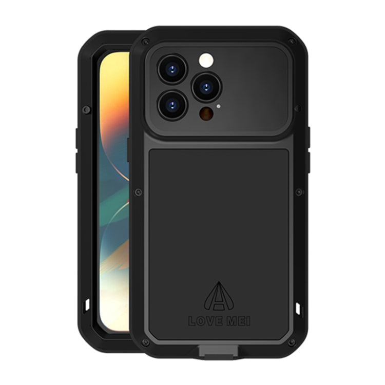 For iPhone 14 Pro Max LOVE MEI Metal Shockproof Life Water-resistant Dustproof Phone Case(Black)