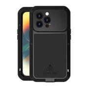 For iPhone 14 Pro Max LOVE MEI Metal Shockproof Life Water-resistant Dustproof Phone Case(Black)