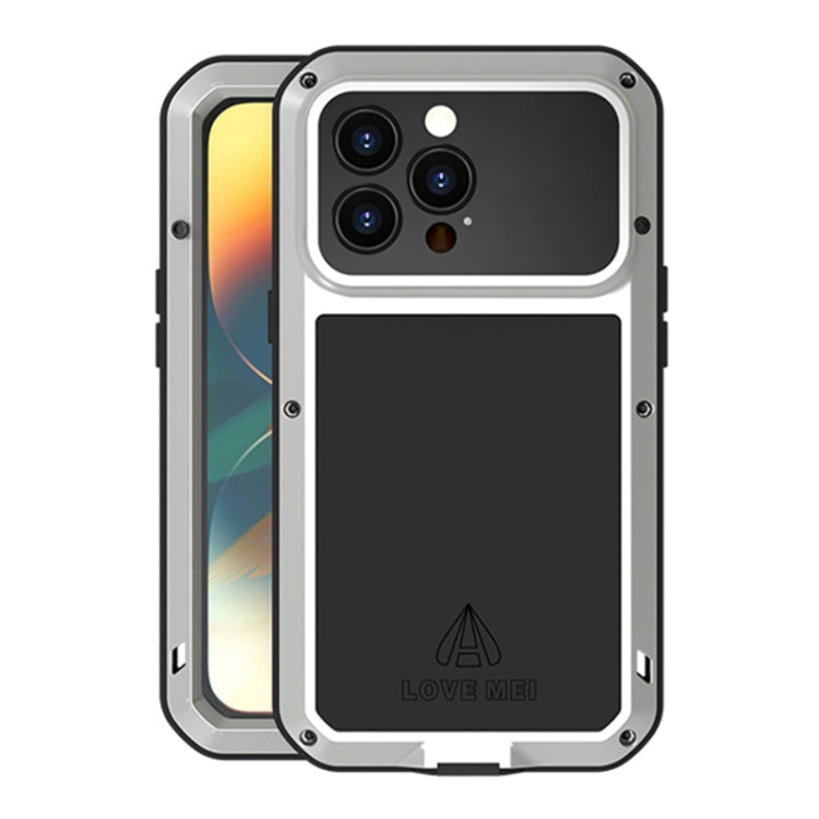 For iPhone 14 Pro Max LOVE MEI Metal Shockproof Life Water-resistant Dustproof Phone Case(Silver)