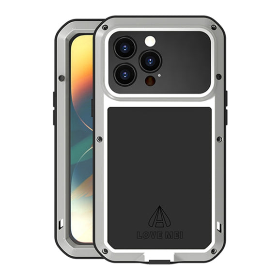 For iPhone 14 Pro Max LOVE MEI Metal Shockproof Life Water-resistant Dustproof Phone Case(Silver)