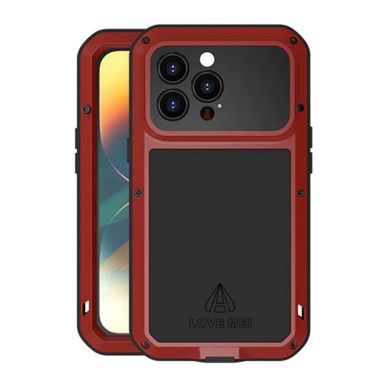 For iPhone 14 Pro Max LOVE MEI Metal Shockproof Life Water-resistant Dustproof Phone Case(Red)