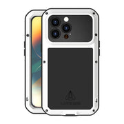 For iPhone 14 Pro Max LOVE MEI Metal Shockproof Life Water-resistant Dustproof Phone Case(White)