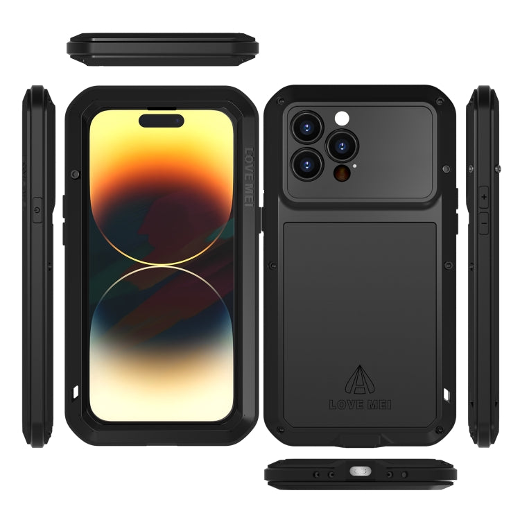For iPhone 14 Pro Max LOVE MEI Metal Shockproof Life Water-resistant Dustproof Phone Case(Black)