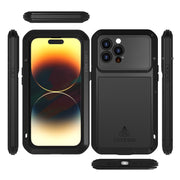 For iPhone 14 Pro Max LOVE MEI Metal Shockproof Life Water-resistant Dustproof Phone Case(Black)