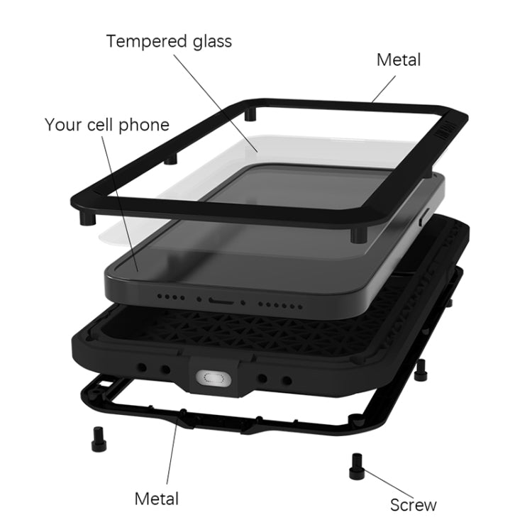 For iPhone 14 Pro Max LOVE MEI Metal Shockproof Life Water-resistant Dustproof Phone Case(White)