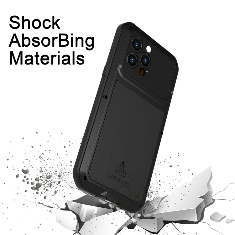 For iPhone 14 Pro Max LOVE MEI Metal Shockproof Life Water-resistant Dustproof Phone Case(Black)
