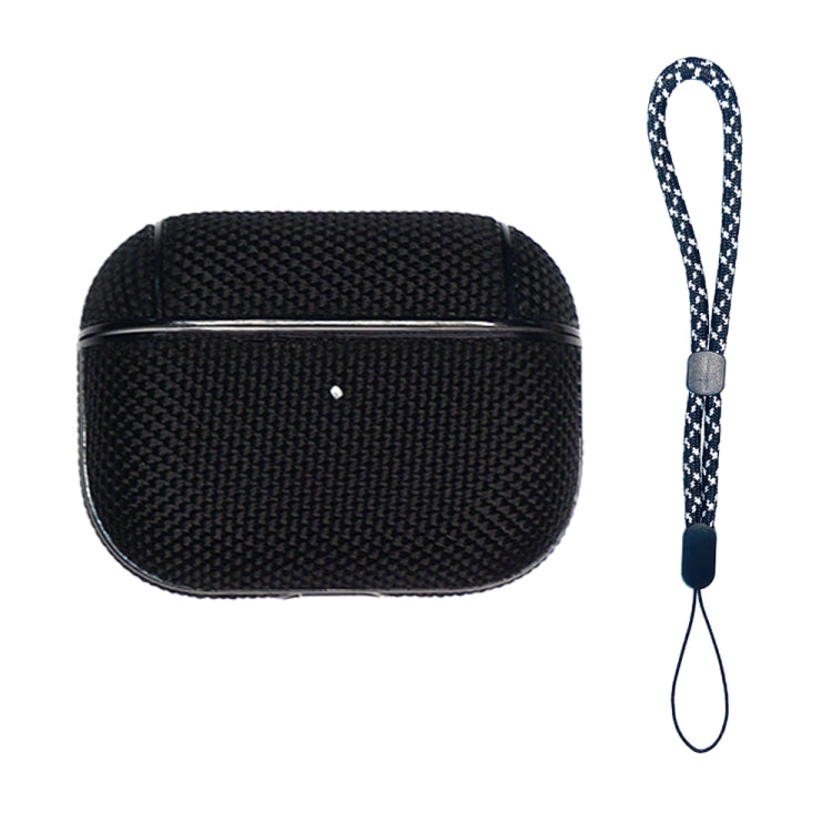 For AirPods Pro 2 Nylon Water-resistant Wireless Earphone Case with Lanyard(Black)