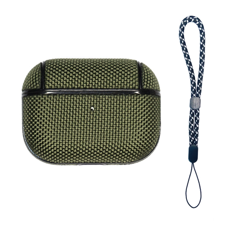 For AirPods Pro 2 Nylon Water-resistant Wireless Earphone Case with Lanyard(Army Green)