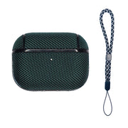 For AirPods Pro 2 Nylon Water-resistant Wireless Earphone Case with Lanyard(Dark Green)