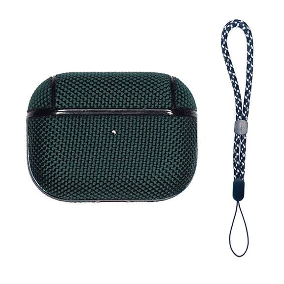 For AirPods Pro 2 Nylon Water-resistant Wireless Earphone Case with Lanyard(Dark Green)