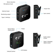 Yanmai GF525 2 in 1 Broadcast 2.4G Wireless Lavalier Microphone Mini Clip-on Mic with LED Display