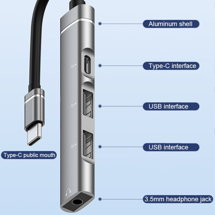 USB-C / Type-C to 3.5mm + 2USB + Type-C HUB Docking Station(Silver)
