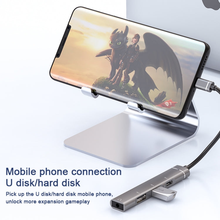 USB-C / Type-C to 3.5mm + 2USB + Type-C HUB Docking Station(Silver)