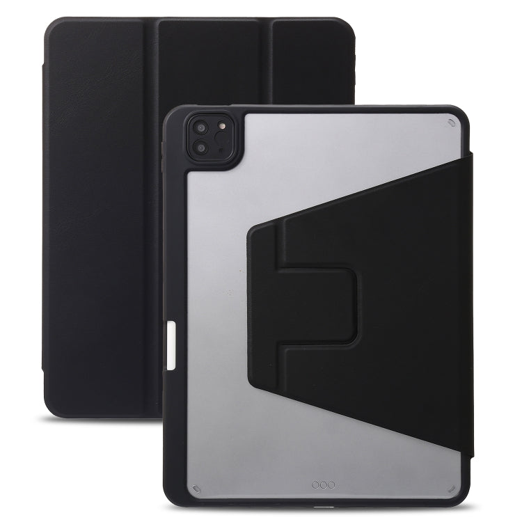 For iPad Air 13 2025 / 2024 / Pro 12.9 2022 3-Fold 360 Rotation Acrylic Leather Smart Tablet Case(Black)