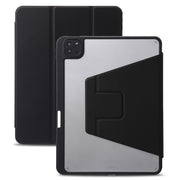 For iPad Air 13 2025 / 2024 / Pro 12.9 2022 3-Fold 360 Rotation Acrylic Leather Smart Tablet Case(Black)