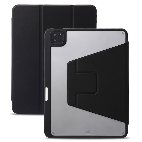 For iPad Air 13 2025 / 2024 / Pro 12.9 2022 3-Fold 360 Rotation Acrylic Leather Smart Tablet Case(Black)