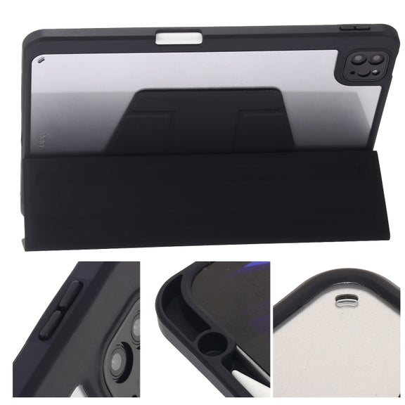 For iPad Air 13 2025 / 2024 / Pro 12.9 2022 3-Fold 360 Rotation Acrylic Leather Smart Tablet Case(Black)