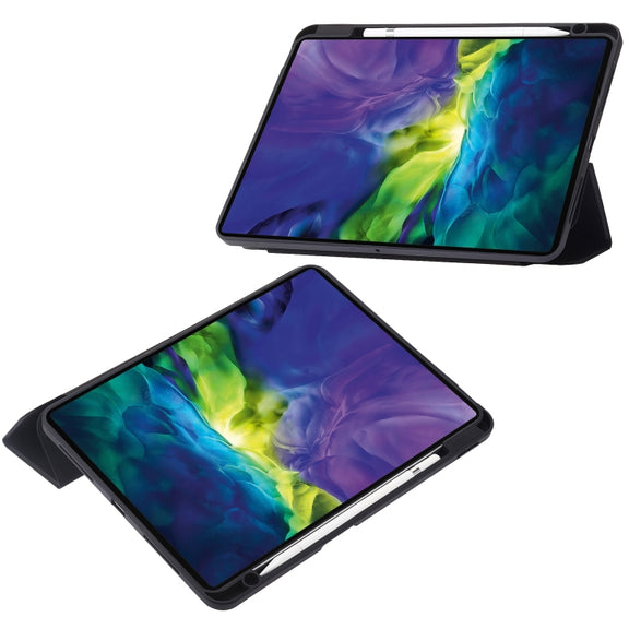 For iPad Air 13 2025 / 2024 / Pro 12.9 2022 3-Fold 360 Rotation Acrylic Leather Smart Tablet Case(Black)