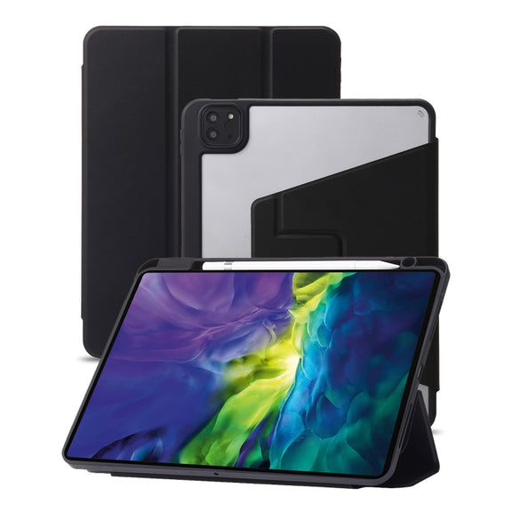For iPad Air 13 2025 / 2024 / Pro 12.9 2022 3-Fold 360 Rotation Acrylic Leather Smart Tablet Case(Black)