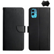 For Motorola Moto E22s Genuine Leather Fingerprint-proof Flip Phone Case(Black)