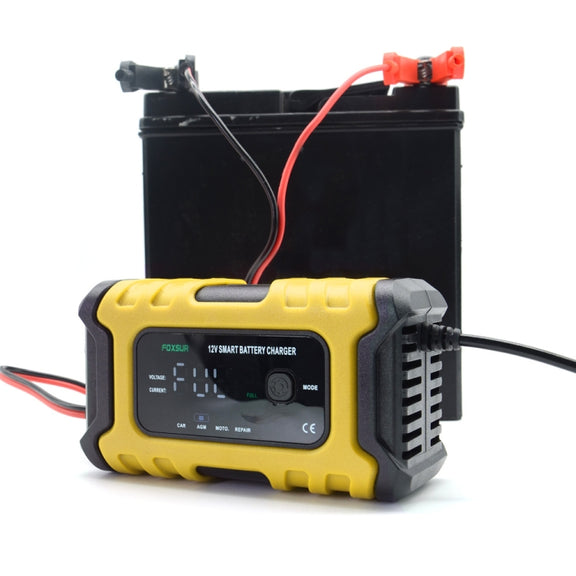 FOXSUR 6A 12V Motorcycle / Car Smart Battery Charger, Plug Type:UK Plug(Yellow)